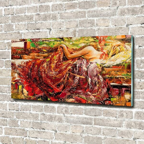 Cuadro decorativo de vidrio para salón horizontal Mujer dormida