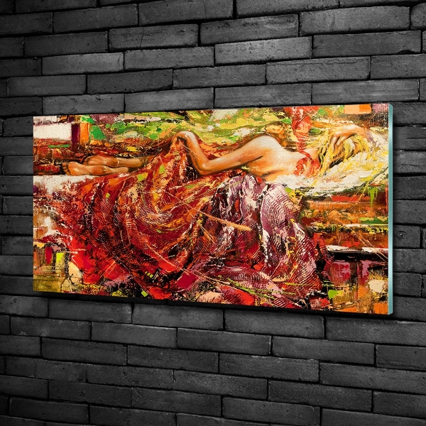 Cuadro decorativo de vidrio para salón horizontal Mujer dormida