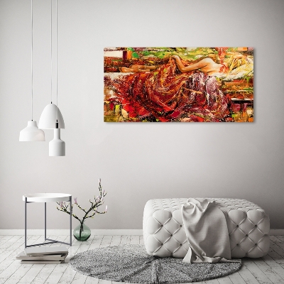 Cuadro decorativo de vidrio para salón horizontal Mujer dormida