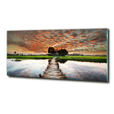 Foto en cristal de alta calidad con impresión uv horizontal Puente de madera