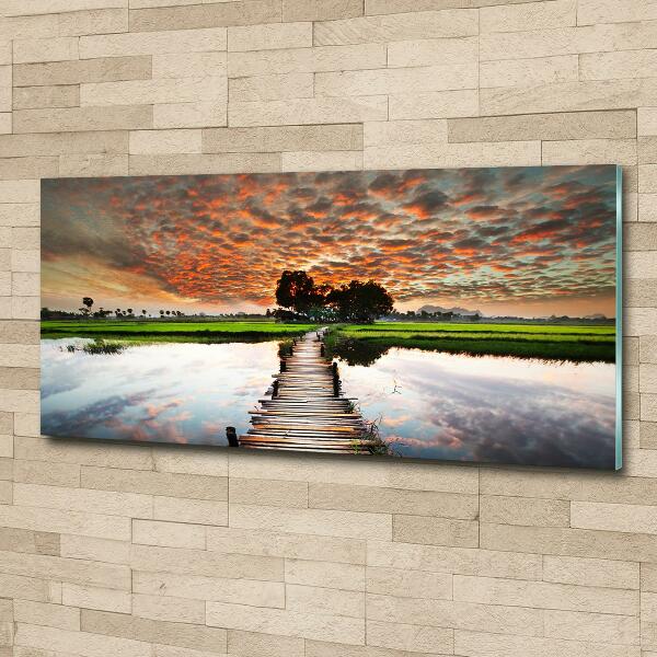 Foto en cristal de alta calidad con impresión uv horizontal Puente de madera
