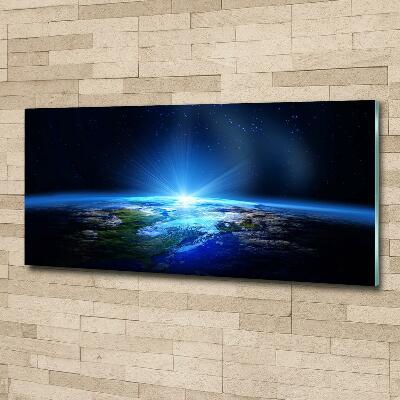 Cuadro decorativo de vidrio para salón horizontal Planeta Tierra