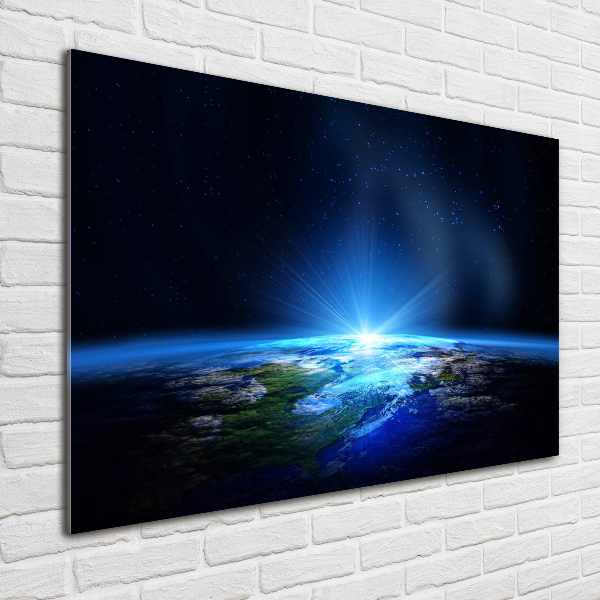 Cuadro decorativo de vidrio para salón horizontal Planeta Tierra