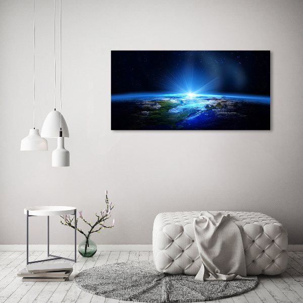 Cuadro decorativo de vidrio para salón horizontal Planeta Tierra