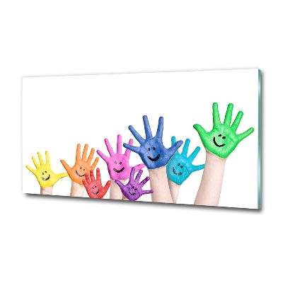Cuadro decorativo de vidrio para salón horizontal Manos pintadas