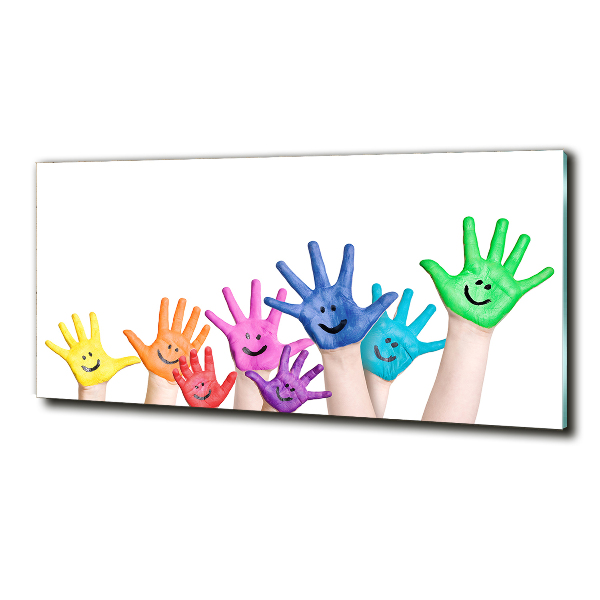 Cuadro decorativo de vidrio para salón horizontal Manos pintadas