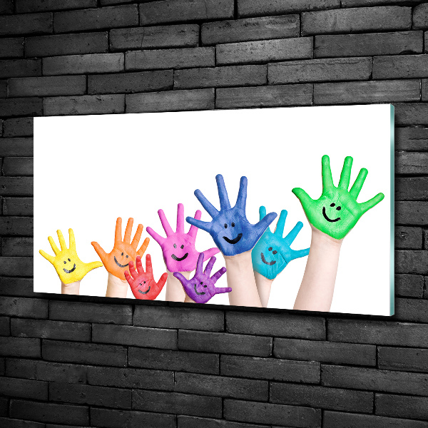 Cuadro decorativo de vidrio para salón horizontal Manos pintadas