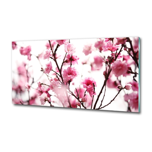 Cuadro decorativo de vidrio para salón horizontal flor de ciruelo