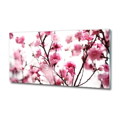 Cuadro decorativo de vidrio para salón horizontal flor de ciruelo