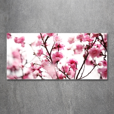 Cuadro decorativo de vidrio para salón horizontal flor de ciruelo