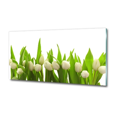 Cuadro de cristal templado moderno horizontal tulipanes blancos