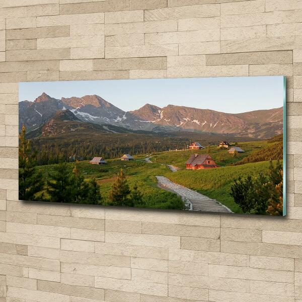 Cuadro decorativo de vidrio para salón horizontal Un claro en los montes Tatra