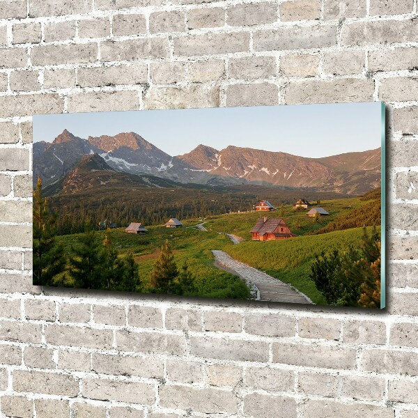 Cuadro decorativo de vidrio para salón horizontal Un claro en los montes Tatra