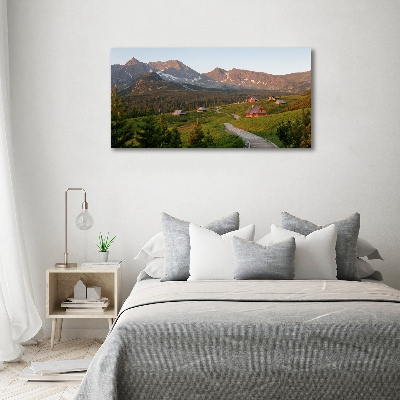 Cuadro decorativo de vidrio para salón horizontal Un claro en los montes Tatra