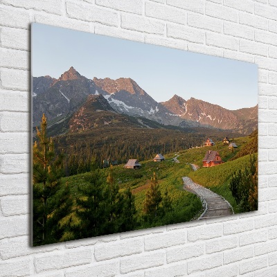 Cuadro decorativo de vidrio para salón horizontal Un claro en los montes Tatra
