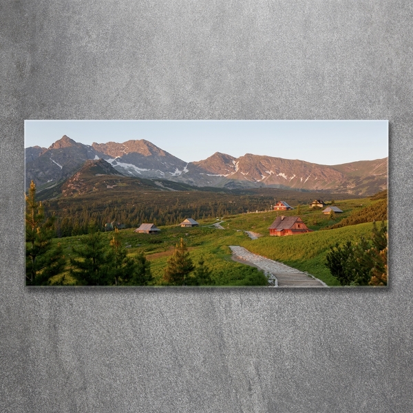 Cuadro decorativo de vidrio para salón horizontal Un claro en los montes Tatra