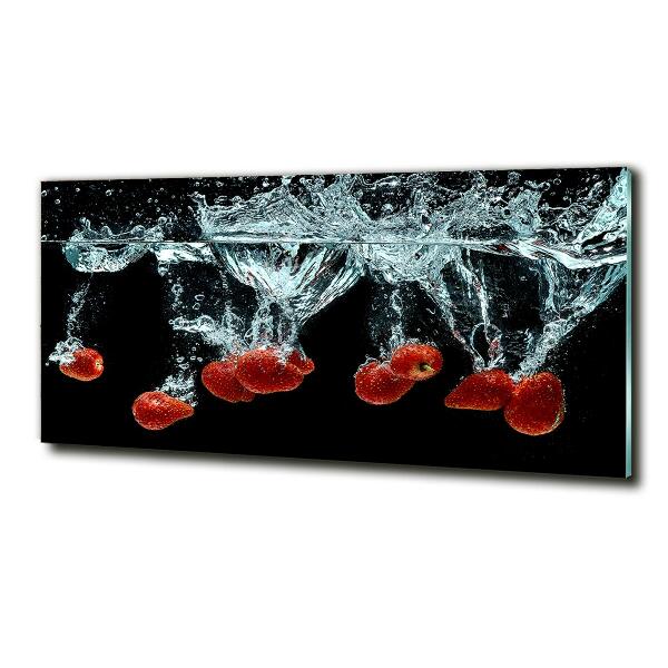 Foto en cristal de alta calidad con impresión uv horizontal Fresas bajo el agua
