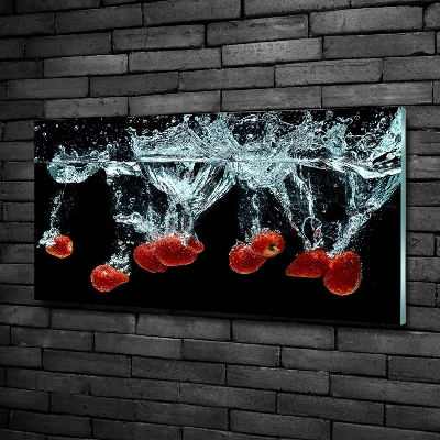 Foto en cristal de alta calidad con impresión uv horizontal Fresas bajo el agua