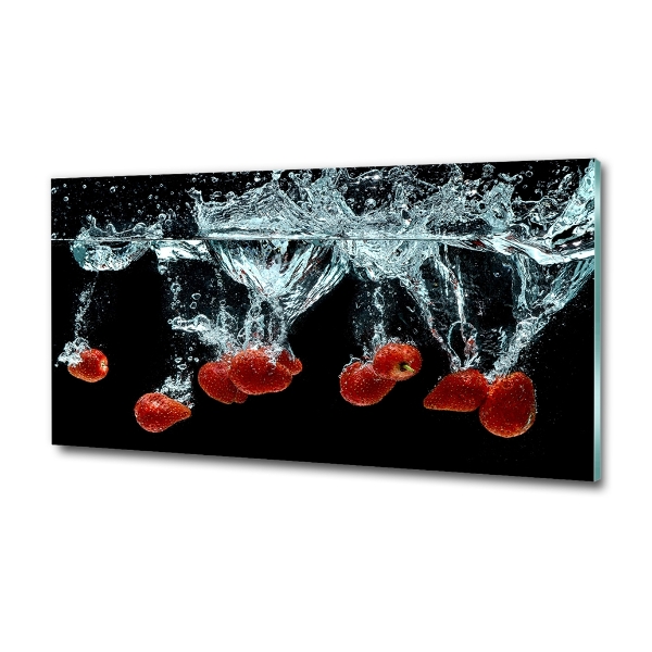 Foto en cristal de alta calidad con impresión uv horizontal Fresas bajo el agua