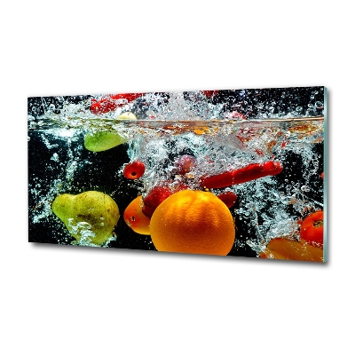 Cuadro de cristal templado moderno horizontal Frutas bajo el agua