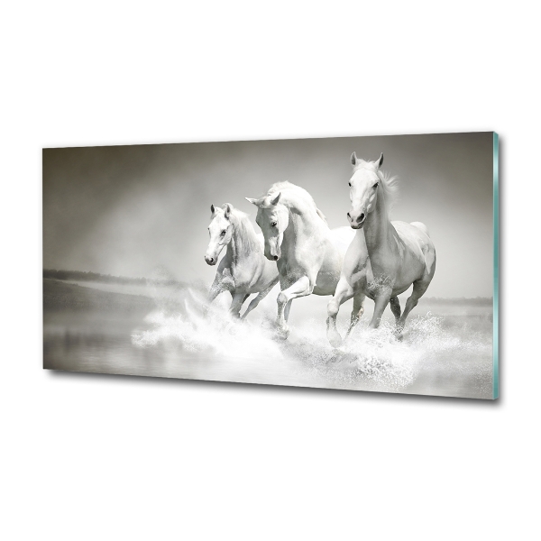 Cuadro de cristal templado moderno horizontal Caballos blancos