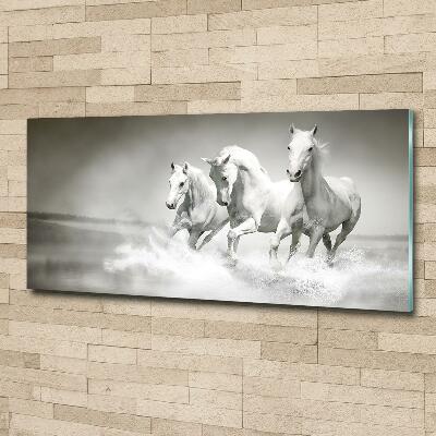 Cuadro de cristal templado moderno horizontal Caballos blancos