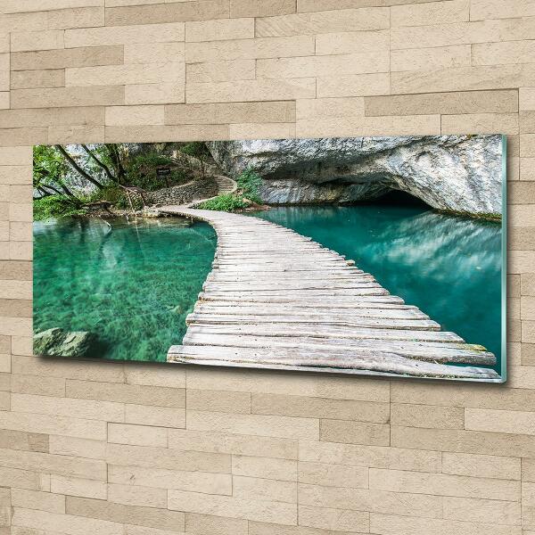 Cuadro decorativo de vidrio para salón horizontal Lagos de Plitvice