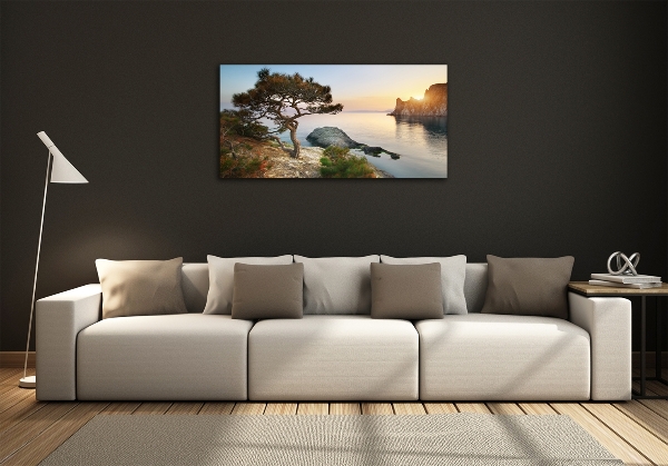 Impresión en cristal con acabado brillante horizontal Un árbol junto al mar