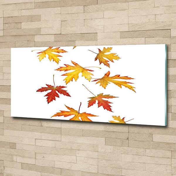 Cuadro decorativo de vidrio para salón horizontal Hojas de otoño