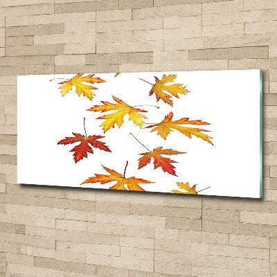 Cuadro decorativo de vidrio para salón horizontal Hojas de otoño