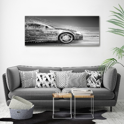 Cuadro decorativo de vidrio para salón horizontal Un coche a toda velocidad