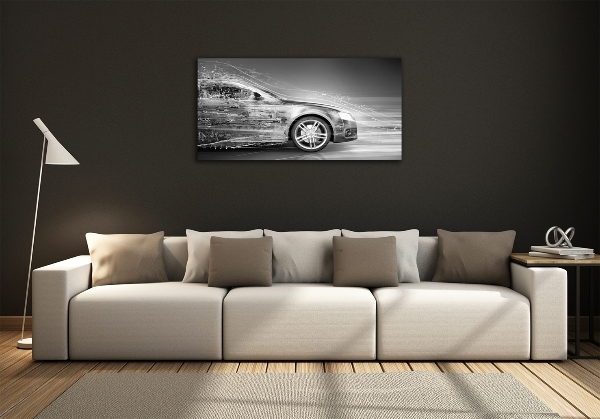 Cuadro decorativo de vidrio para salón horizontal Un coche a toda velocidad