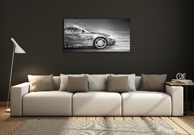 Cuadro decorativo de vidrio para salón horizontal Un coche a toda velocidad