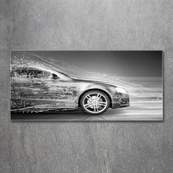 Cuadro decorativo de vidrio para salón horizontal Un coche a toda velocidad