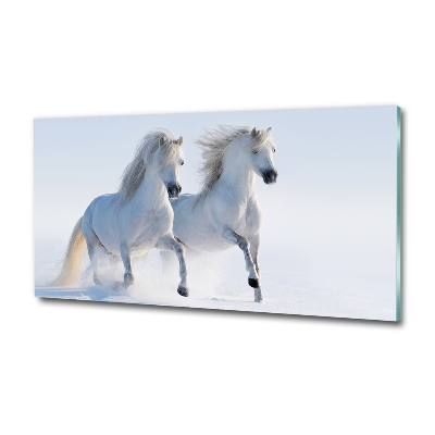 Foto en cristal de alta calidad con impresión uv horizontal Dos caballos en la nieve