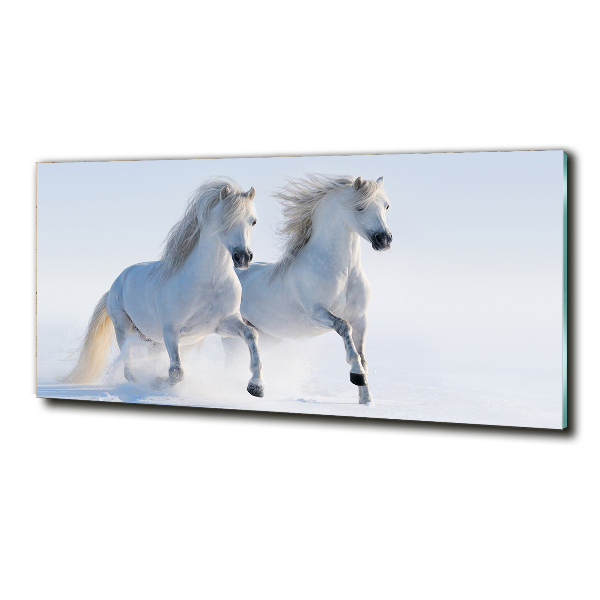 Foto en cristal de alta calidad con impresión uv horizontal Dos caballos en la nieve