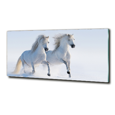 Foto en cristal de alta calidad con impresión uv horizontal Dos caballos en la nieve