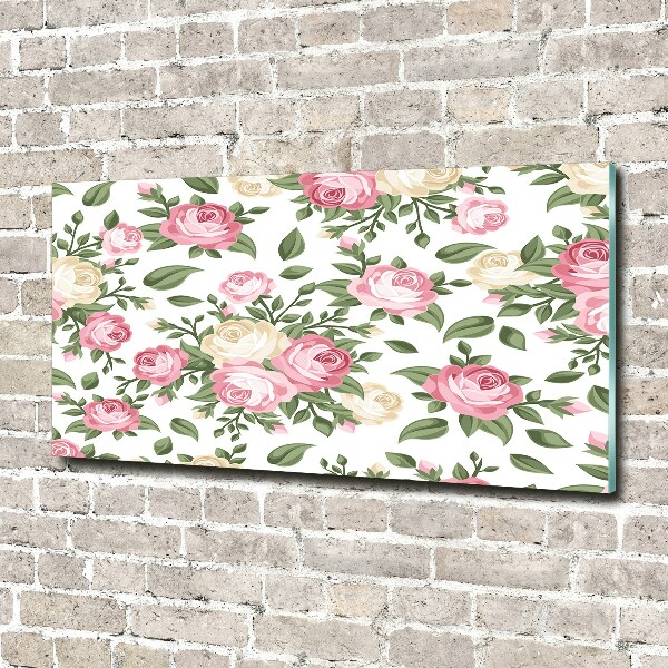Cuadro de cristal templado moderno horizontal Rosas