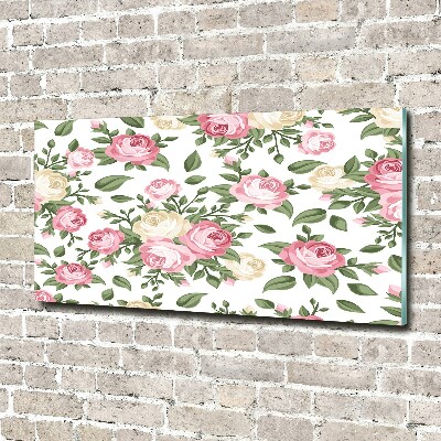 Cuadro de cristal templado moderno horizontal Rosas