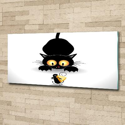 Cuadro de cristal templado moderno horizontal El gato y el ratón