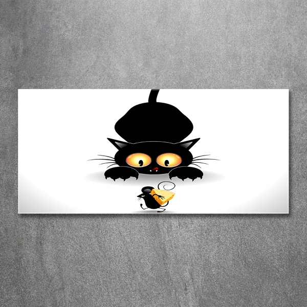 Cuadro de cristal templado moderno horizontal El gato y el ratón