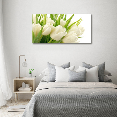 Cuadro decorativo de vidrio para salón horizontal tulipanes blancos