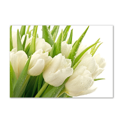 Cuadro decorativo de vidrio para salón horizontal tulipanes blancos