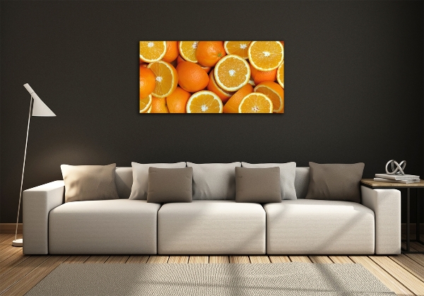 Cuadro decorativo de vidrio para salón horizontal Mitades de naranja