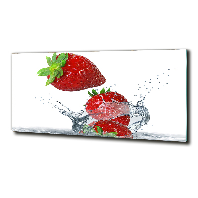 Foto en cristal de alta calidad con impresión uv horizontal Fresas y agua