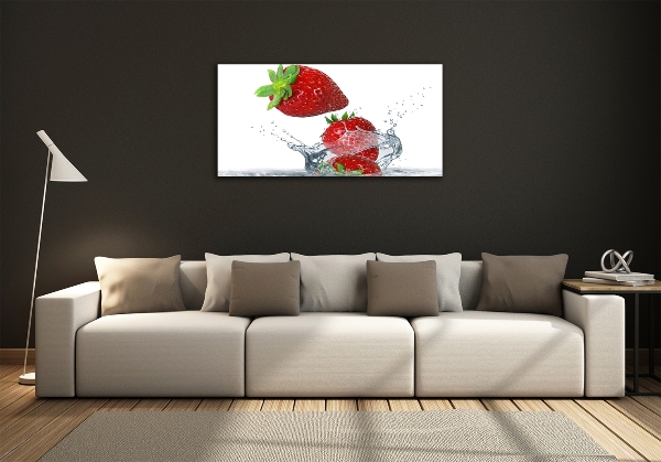 Foto en cristal de alta calidad con impresión uv horizontal Fresas y agua