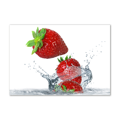 Foto en cristal de alta calidad con impresión uv horizontal Fresas y agua