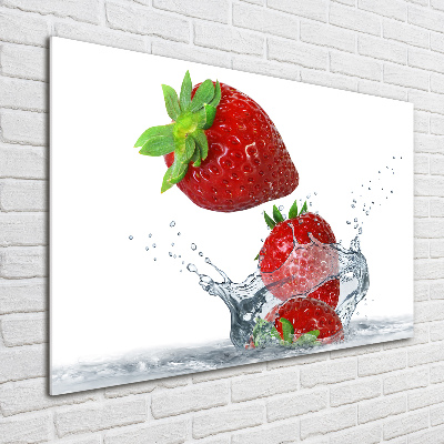 Foto en cristal de alta calidad con impresión uv horizontal Fresas y agua