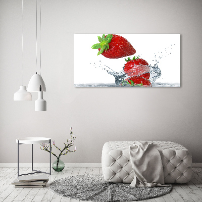 Foto en cristal de alta calidad con impresión uv horizontal Fresas y agua