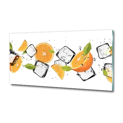 Cuadro de cristal templado moderno horizontal Naranjas con hielo